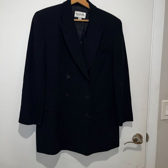 Emanuel Ungaro Mens Double-Breasted Blazer Jacket Size 10/44 Black Wool Long Sle - Picture 3 of 8